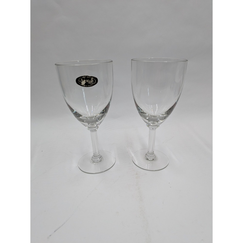 Souffle Bouche Hand Blown Clear Glass Wine Goblet Set of 2 Stemmed Water Glasses